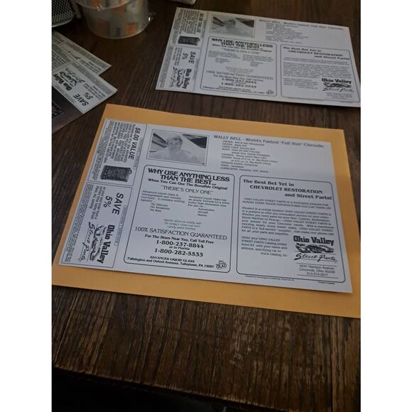 Vintage Wally Bell Racing Card w/ Coupons 8x12 Liquid Glass Chevelle - Picture 2 of 2